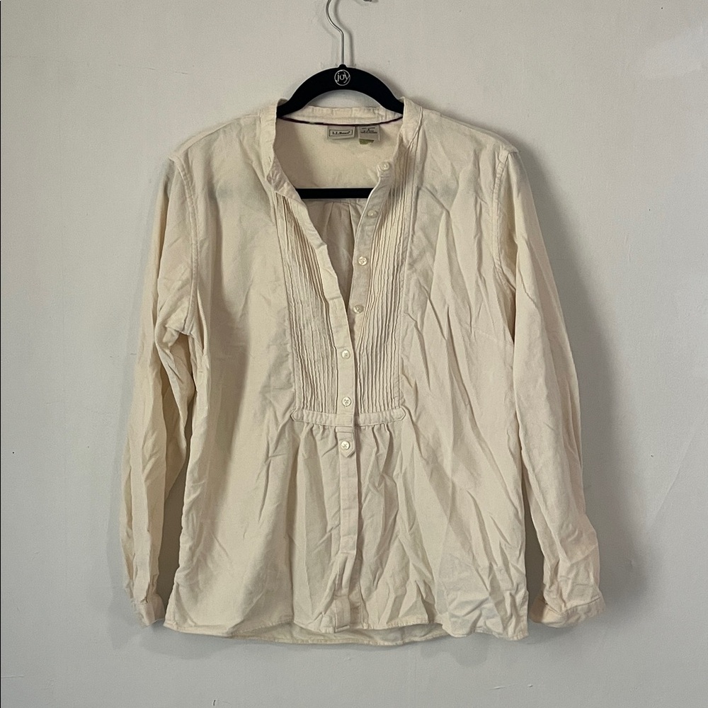 Cream Long Sleeve Button-Up Blouse corduroy